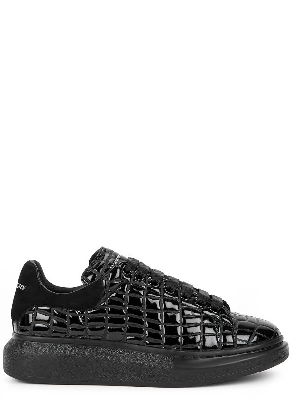 Larry black crocodile-effect leather sneakers