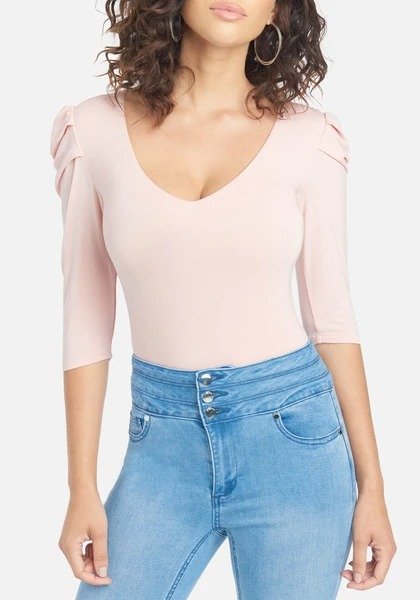 Ruched Sleeve Plunge Knit Top