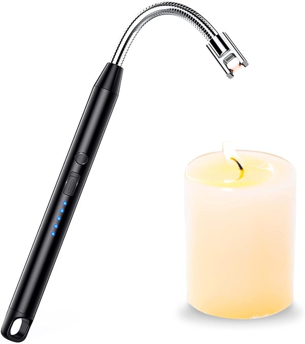 Lighter USB Candle Lighters Plasma Arc with LED Battery Display Electric Rechargeable Lighter Windproof Design with 360° Flexible Neck for Candle Camping Home Kitchen Cooking Fireworks