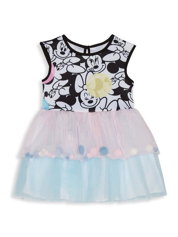Little Girl's Disney x Pippa & Julie Minnie Mouse Pom-Pom Dress