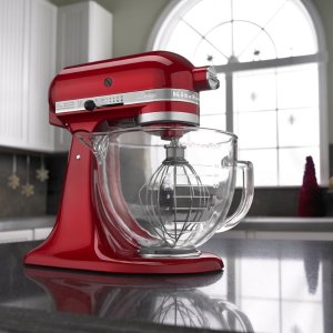 闪购：KitchenAid KSM155 5夸可抬头式搅拌机带玻璃碗，红色
