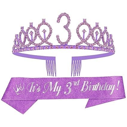3rd Birthday, 3rd Birthday Gift, 3rd Birthday Tiara, 3rd Birthday Crown, 3rd Birthday Tiara for Girl, 3rd Birthday Tiara and Sash, 3rd Birthday Sash, 3rd Birthday Decorations for Girls