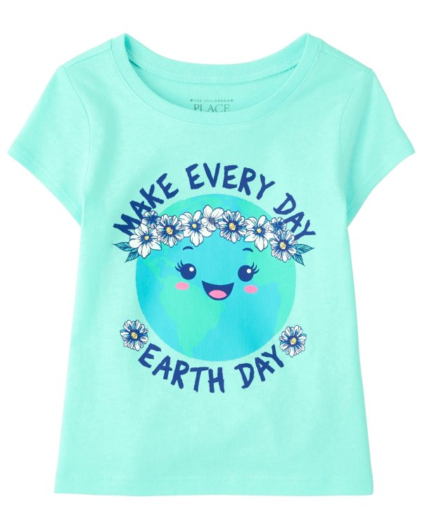 Baby And Toddler Girls Short Sleeve 'Make Every Day Earth Day' Graphic Tee