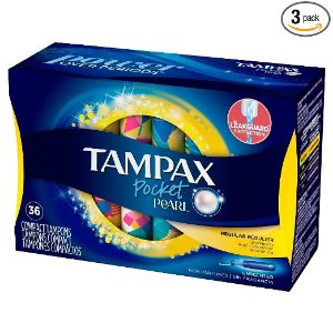 Tampax Pocket Pearl Plastic Tampons, Regular Absorbency, Unscented, 36 Count - Pack of 3 (108 Total Count)