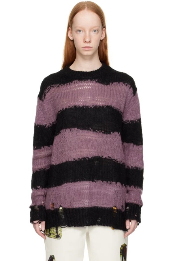 Black & Purple Distressed Sweater