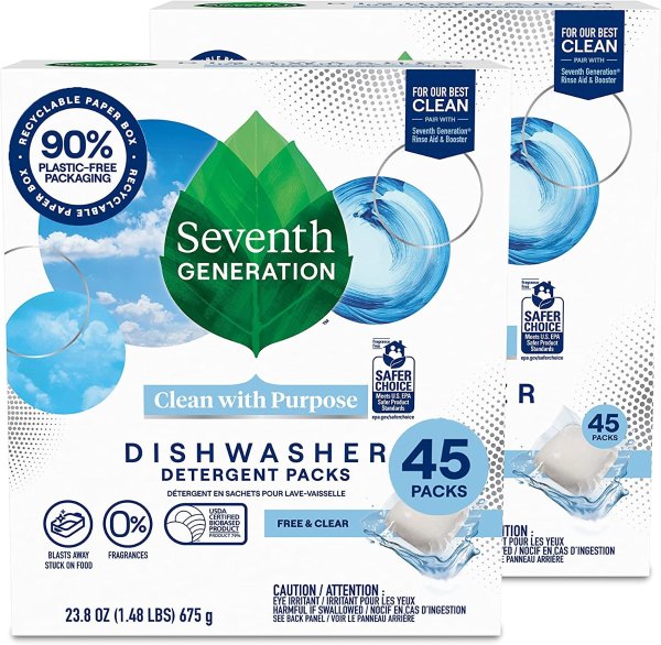 Fragrance Free Dishwasher Detergent Pack, 45 Count, 2 Pack