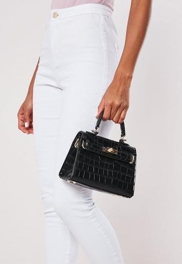 - Black Croc Mini Handbag