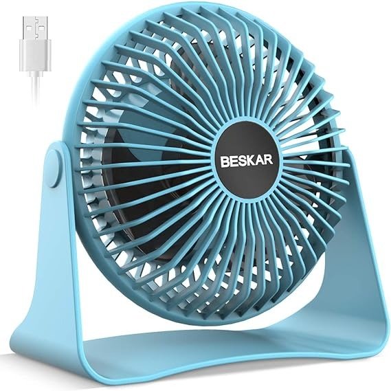 USB Small Desk Fan, Portable Fans with 3 Speeds Strong Airflow, Quiet Operation and 360°Rotate, Personal Table Fan for Home,Office, Bedroom- 3.9 ft Cord/Blue