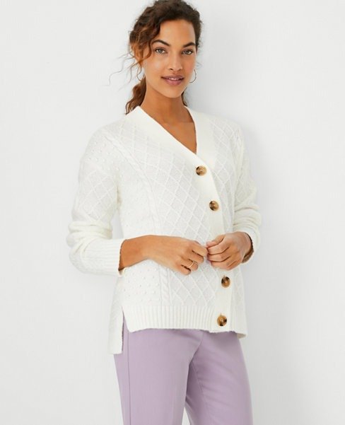 Petite Mixed Cable Cardigan | Ann Taylor