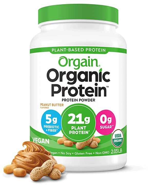 Organic Vegan Protein Powder, Peanut Butter - 21g of Plant Based Protein, Low Net Carbs, Non Dairy, Gluten Free, Lactose Free, No Sugar Added, Soy Free, Kosher, Non-GMO, 2.03 Pound