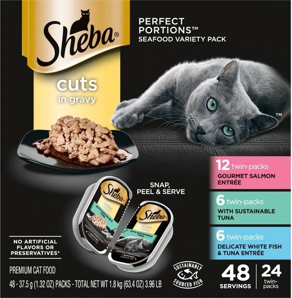 Perfect Portions Grain-Free Gourmet Salmon, Sustainable Tuna & Delicate Whitefish & Tuna Cuts in Gravy Variety Pack Adult Wet Cat Food Trays