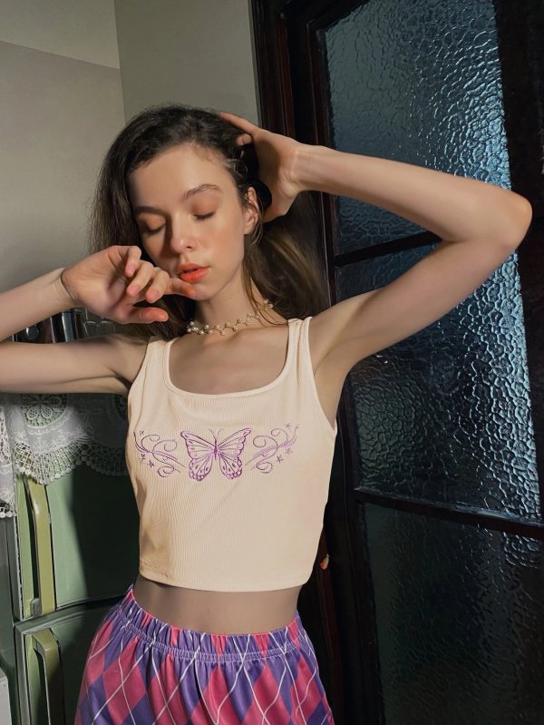 Butterfly Embroidery Tank Top