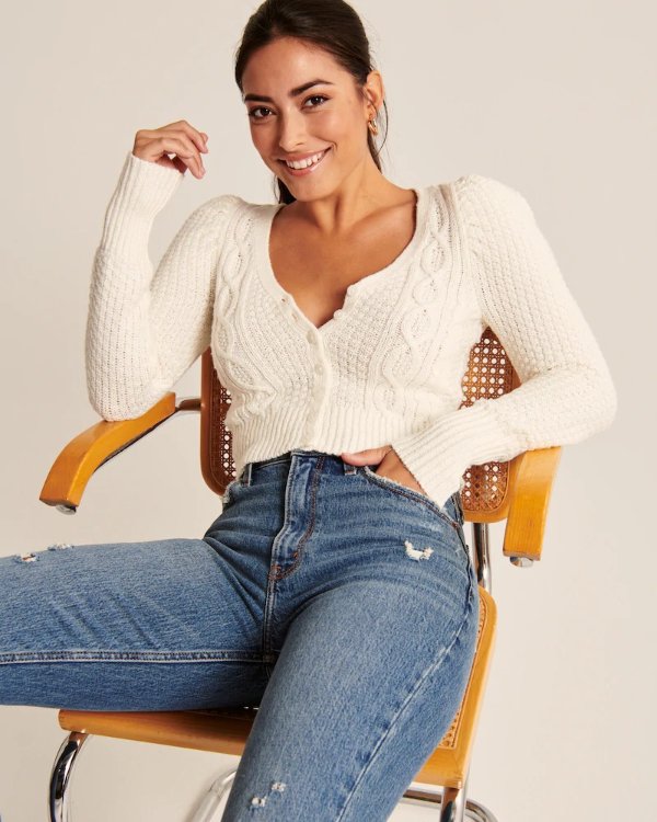 Women's Cable Cropped Cardigan | Women's Clearance | Abercrombie.com