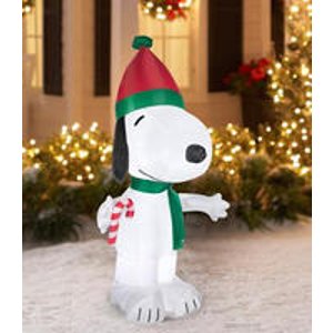 Airblown Inflatable 5' Snoopy with Candy Cane Christmas Prop