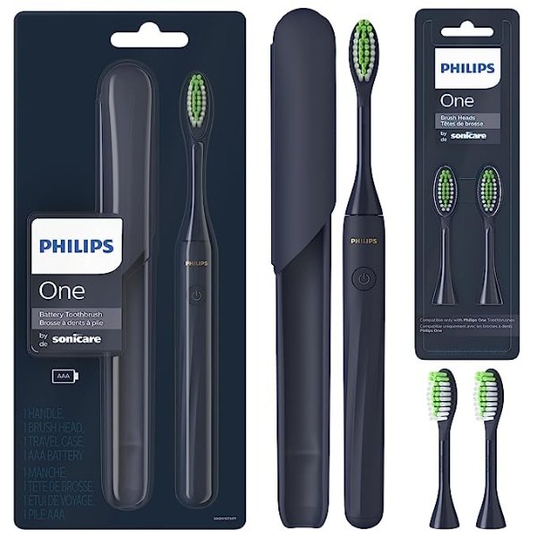 One by Sonicare Battery Toothbrush, Brush Head Bundle, Midnight Blue, BD1002/AZ
