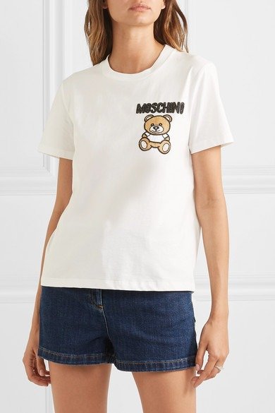 Embellished appliqued cotton-jersey T-shirt
