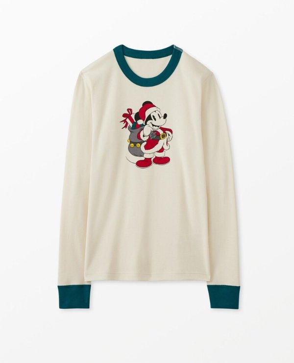 Disney Mickey Mouse Classic Holiday Plaid Adult Long John Pajama Top