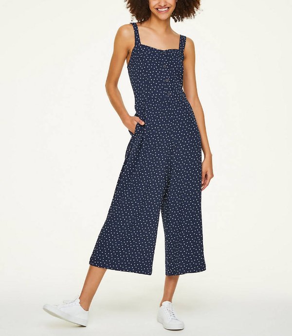 Dotted Button Front Jumpsuit