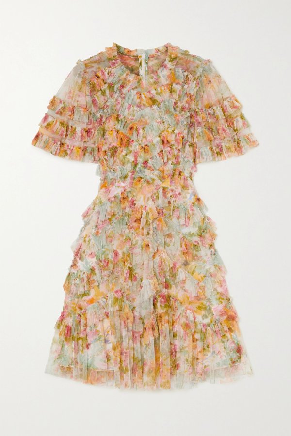 Sunset Garden ruffled floral-print tulle mini dress