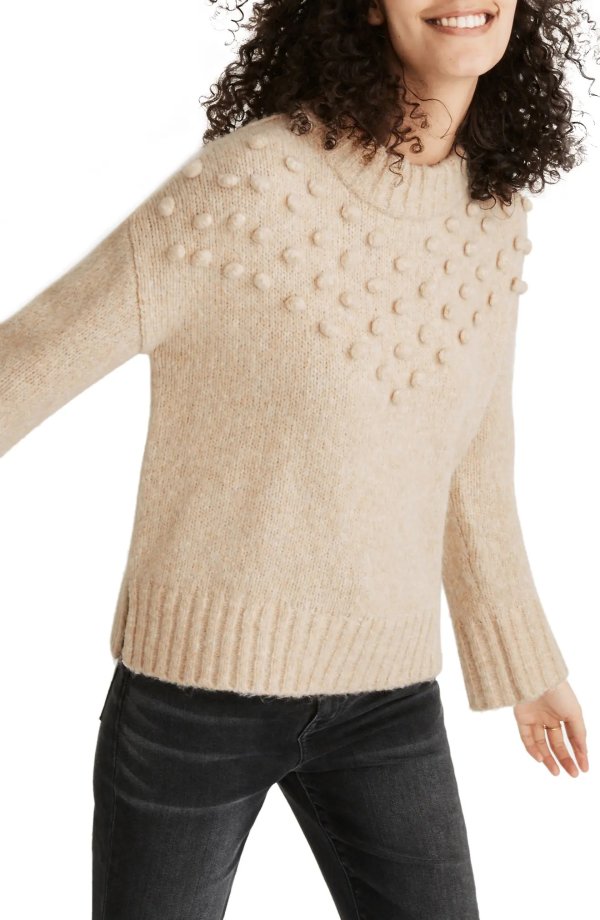 Placed Bobble Mock Neck Sweater