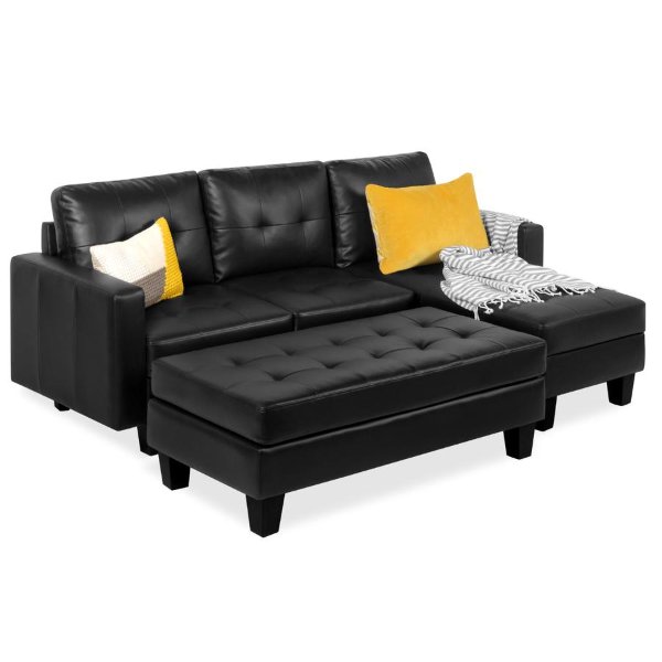 L-Shape Customizable Faux Leather Sofa Set w/ Ottoman Bench – modern style & design
