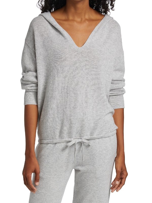 Relaxed V-Neck Cashmere Hoodie