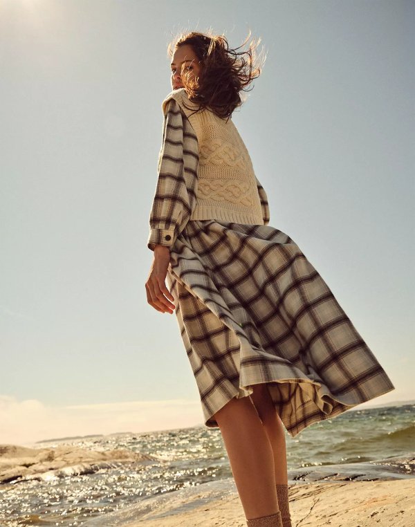 Flannel Button-Front Midi Dress