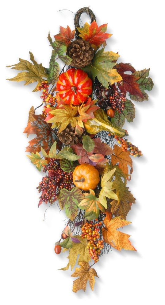 Decorated Maple Leaf Teardrop, 26" - Farmhouse - Wreaths And Garlands - by National Tree Company