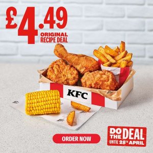 KFC 超值套餐回归！3块吮指原味鸡+薯条+小菜仅£4.49
