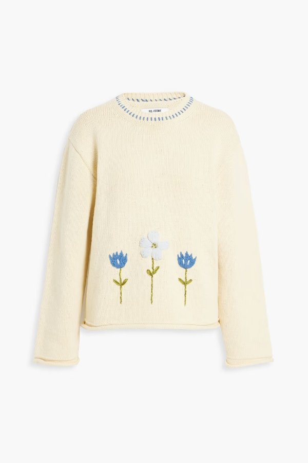 50s embroidered cotton-blend sweater