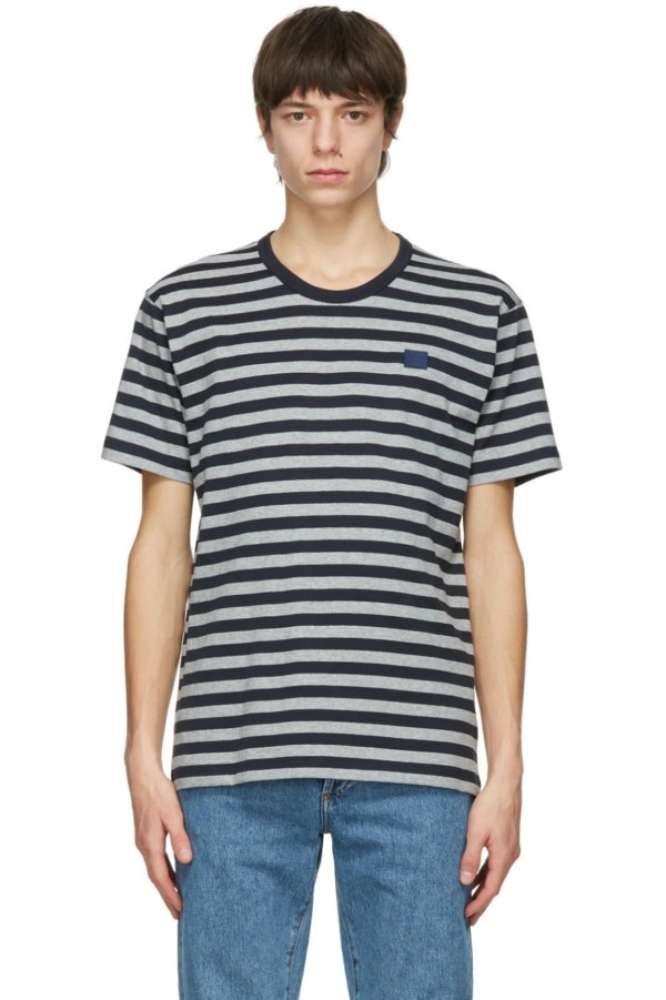 Navy & Grey Striped Nash Patch T-Shirt