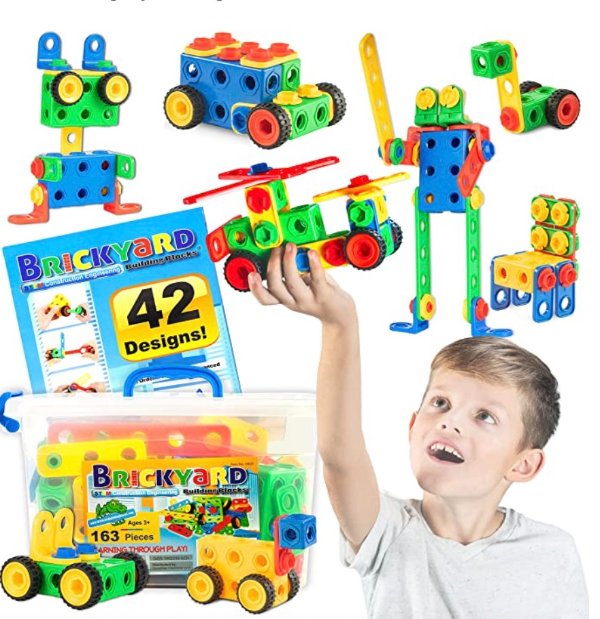 163 Piece STEM Toys Kit | Educational Construction Engineering Building Blocks Learning Set for Ages 3 4 5 6 7 8 9 10 Year Old Boys & Girls by Brickyard | Best Kids Toy | Creative Games & Fun Activity