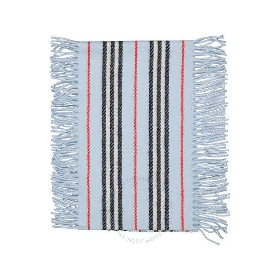 Kids Fringed Icon Stripe Cashmere Scarf In Pale Blue