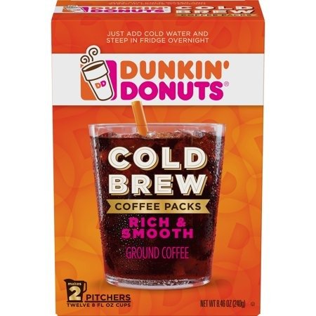 Dunkin' Donuts Cold Brew Coffee Packs, Smooth & Rich Ground Coffee, 8.46-Ounce