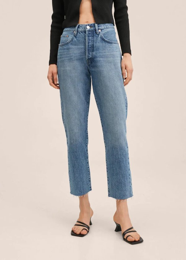 High-waist cropped straight jeans - Women | MANGO OUTLET USA