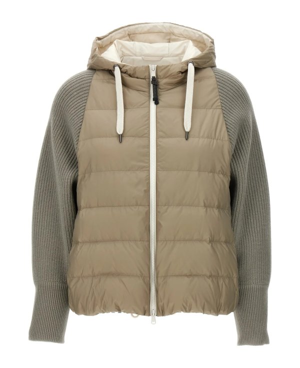 Hooded Down Jacket With 'solomeo' Inserts | italist, ALWAYS LIKE A SALE