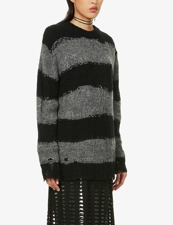 Kaila distressed striped knitted jumper