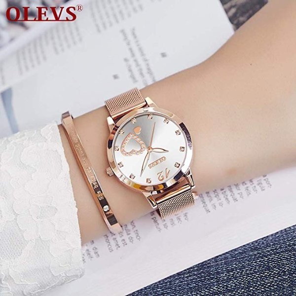 Ladies Fashion Watches with Rose Gold Mesh/Green Leather,Women's Luxury Watch,New Style Watch for Women,Women's Casual Watch,Lady Amazon Watch,Lady Gold Watch,Quartz Watch Lady,Waterproof Watch Lady