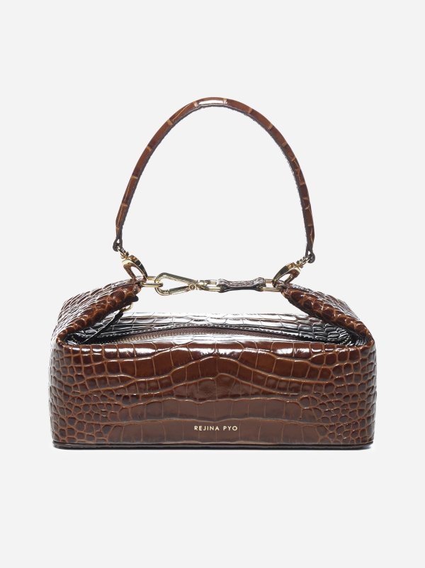 Olivia crocodile skin-print patent leather bag