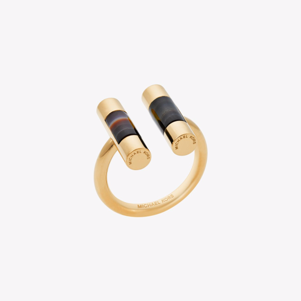 Gold-Tone Black Agate Split-Barrel Ring