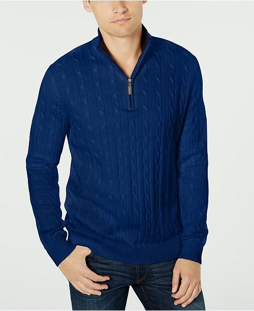 Men's Pima Cable Quarter-Zip Sweater, Created for Macy's