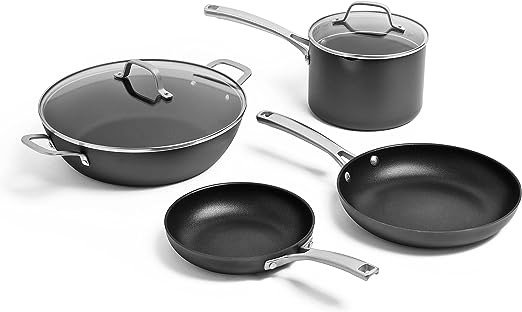 Classic Hard-Anodized Nonstick Cookware Kitchen Essentials Set, 6-Piece Pots and Pans Set