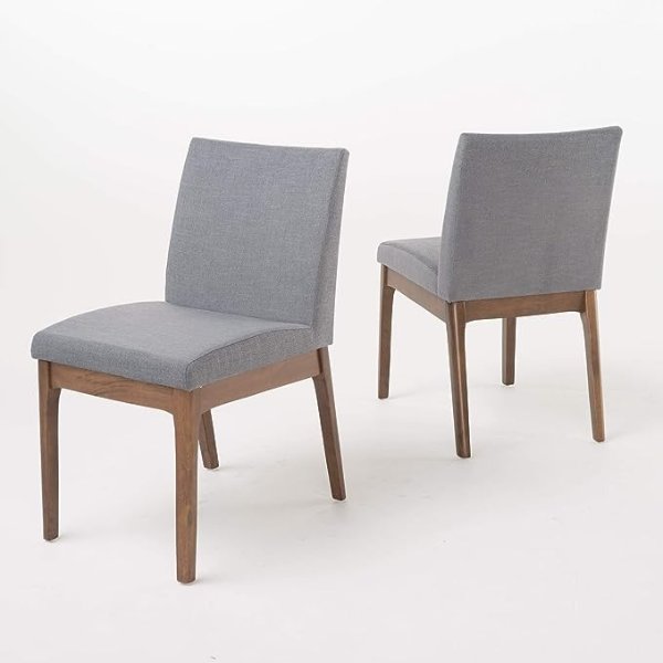 Kwame Fabric / Walnut Finish Dining Chairs, 2-Pcs Set, Dark Grey