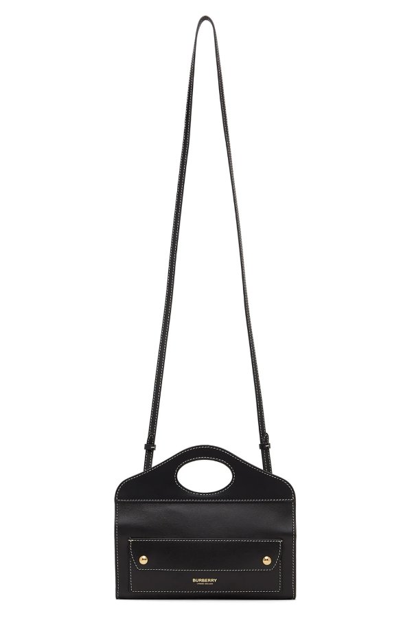 Black Mini Topstitched Pocket Bag