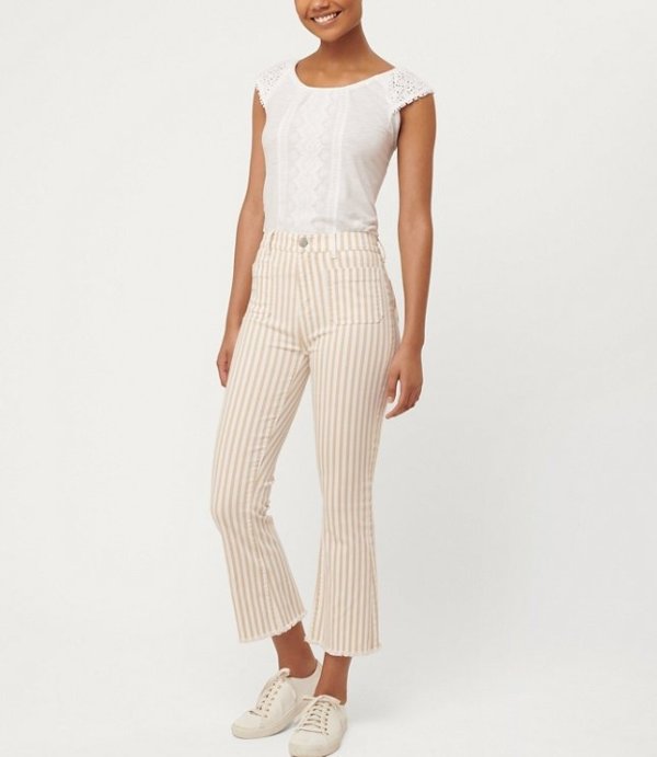 Striped Flare Crop Jeans in White | LOFT