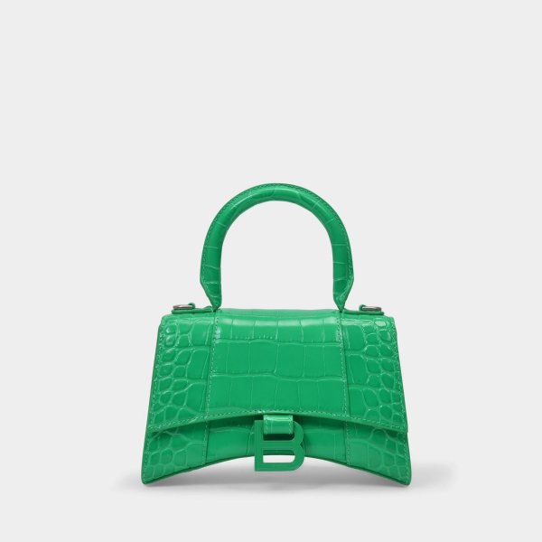 Handbag Hourglass XS in Green Shiny Embossed Croc Leather