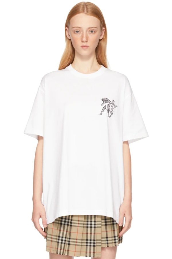 White Mythical Alphabet Small 'TB' T-Shirt