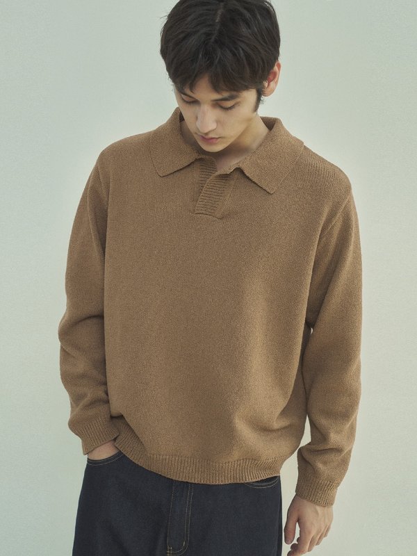 Collared Boucle Sweater _ Brown