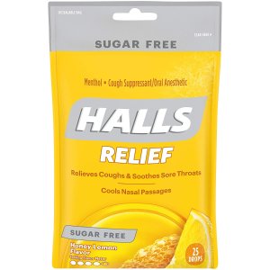 HALLS Relief Sugar Free Honey-Lemon Flavor Cough Drops, 1 Bag  25 Total Drops