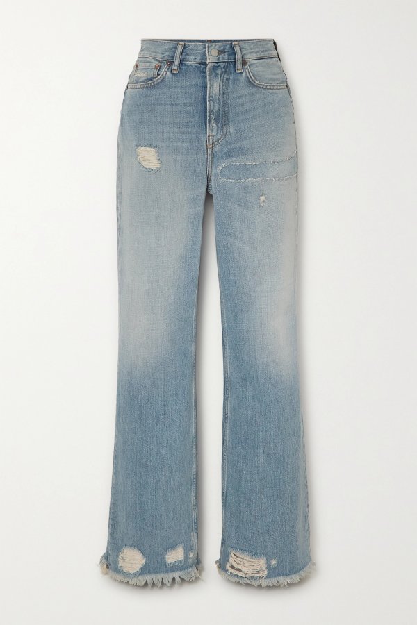 Distressed high-rise bootcut jeans